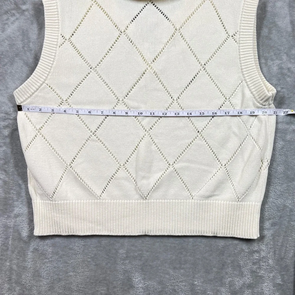 Weekend Las Angeles Cream Crochet Sleeveless Sweater Vest Size XL Preppy Classic